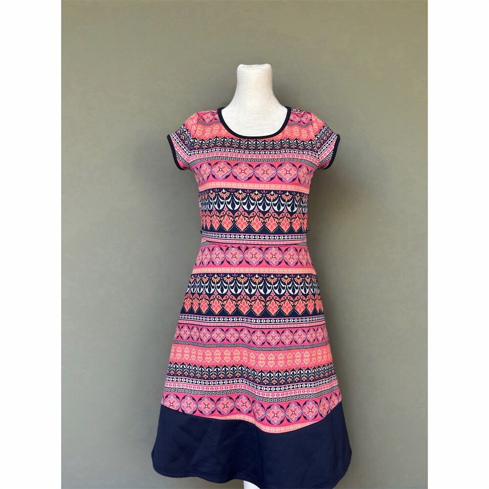 2-Hip by Wrapper Dress Womens Size 16 Pink Navy Geometric Fit & Flare Knee